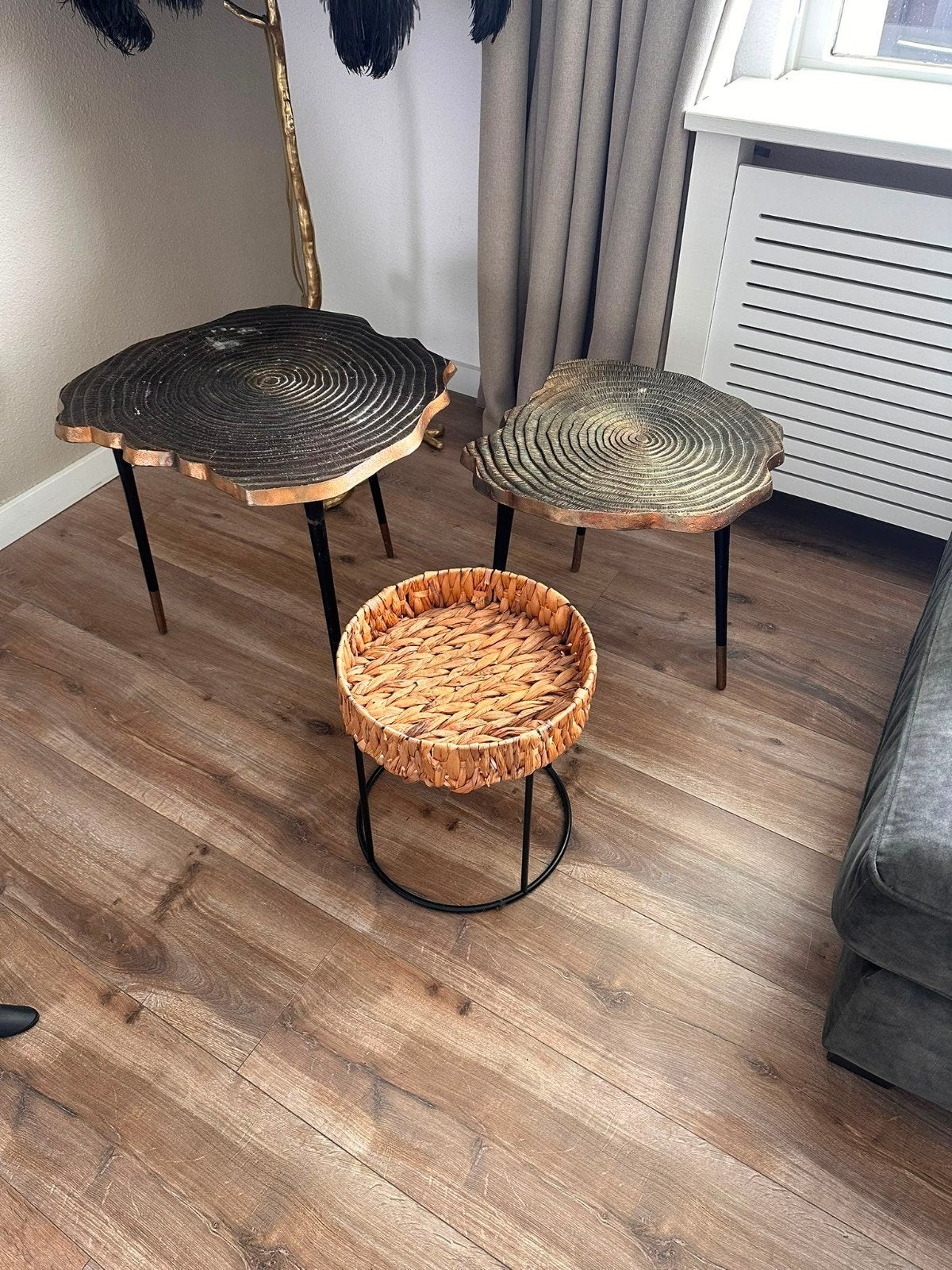 Set van 3 unieke bijzettafels - boomstam design, Ophalen, Minder dan 45 cm, Minder dan 55 cm, Gebruikt