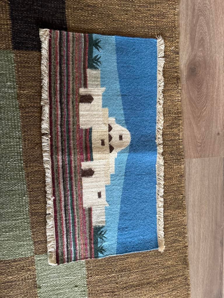 Handgeweven Tunesisch tapijtje met woestijnlandschap, Minder dan 50 cm, 50 tot 100 cm, Blauw, Ophalen of Verzenden