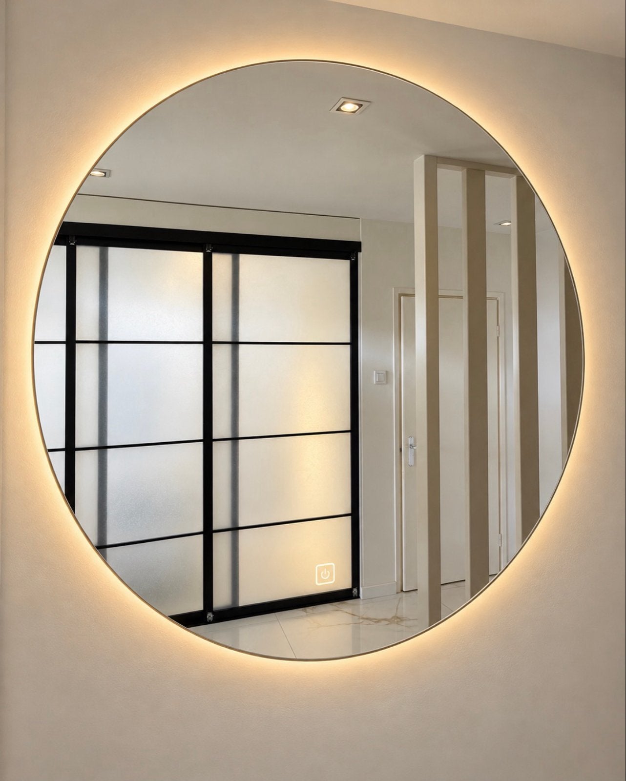 wandspiegel met geïntegreerde LED-verlichting., Ophalen, 100 tot 150 cm, Rond, Zo goed als nieuw