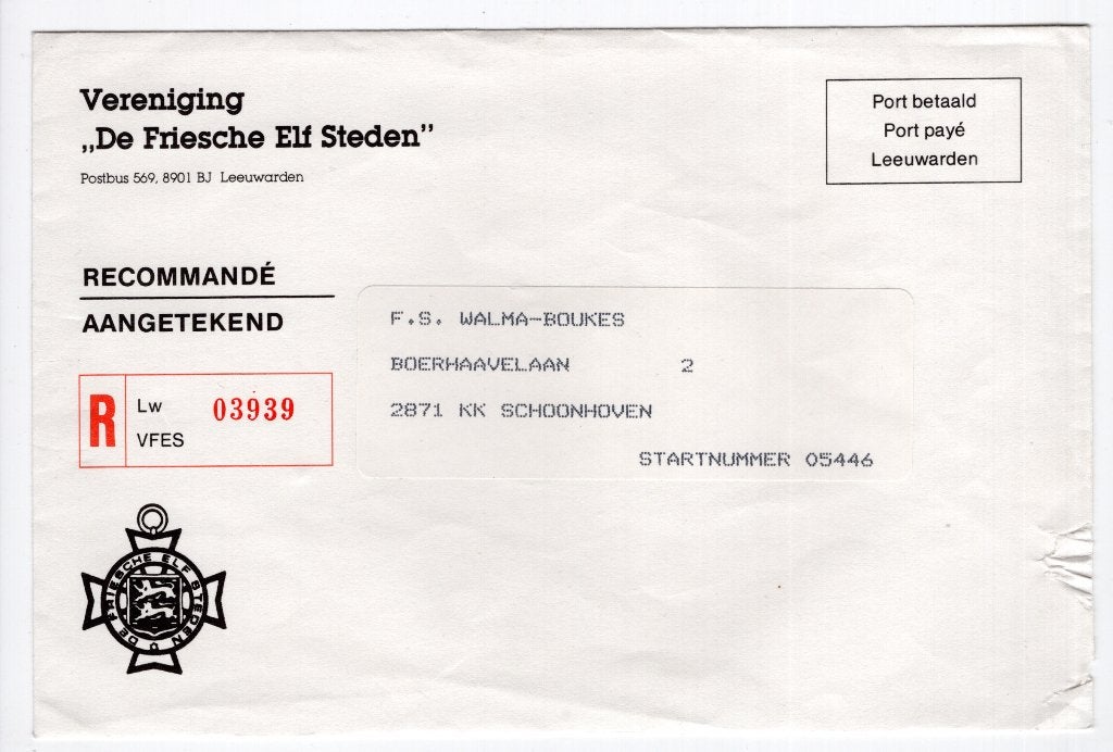 Aantekenstrookje "De Friesche Elfsteden", Verzenden, Na 1940, Gestempeld