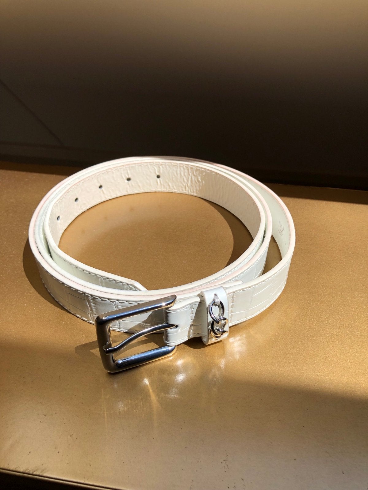 Witte Croco riem met zilver (145 cm) 3XL MS Mode, Wit, Heupriem, Ophalen of Verzenden, Zo goed als nieuw