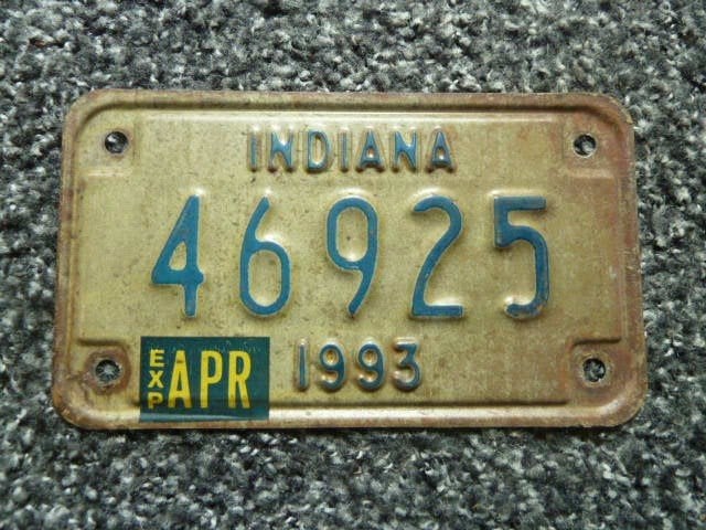 Motor licenseplate motor kentekenplaat Indiana 1993 USA, Verzamelen, Verzenden, Gebruikt, Auto's