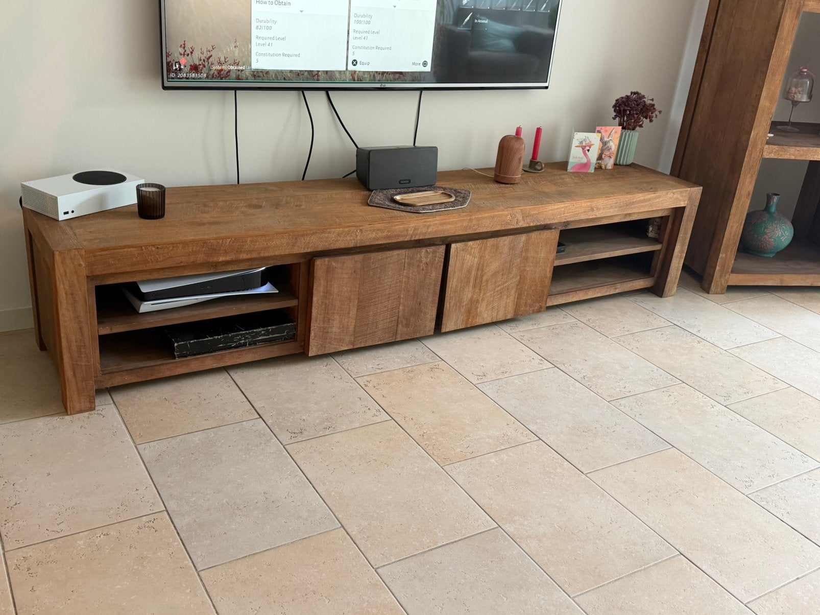 Tv meubel massief hout, Ophalen, Zo goed als nieuw, 25 tot 50 cm, Minder dan 100 cm