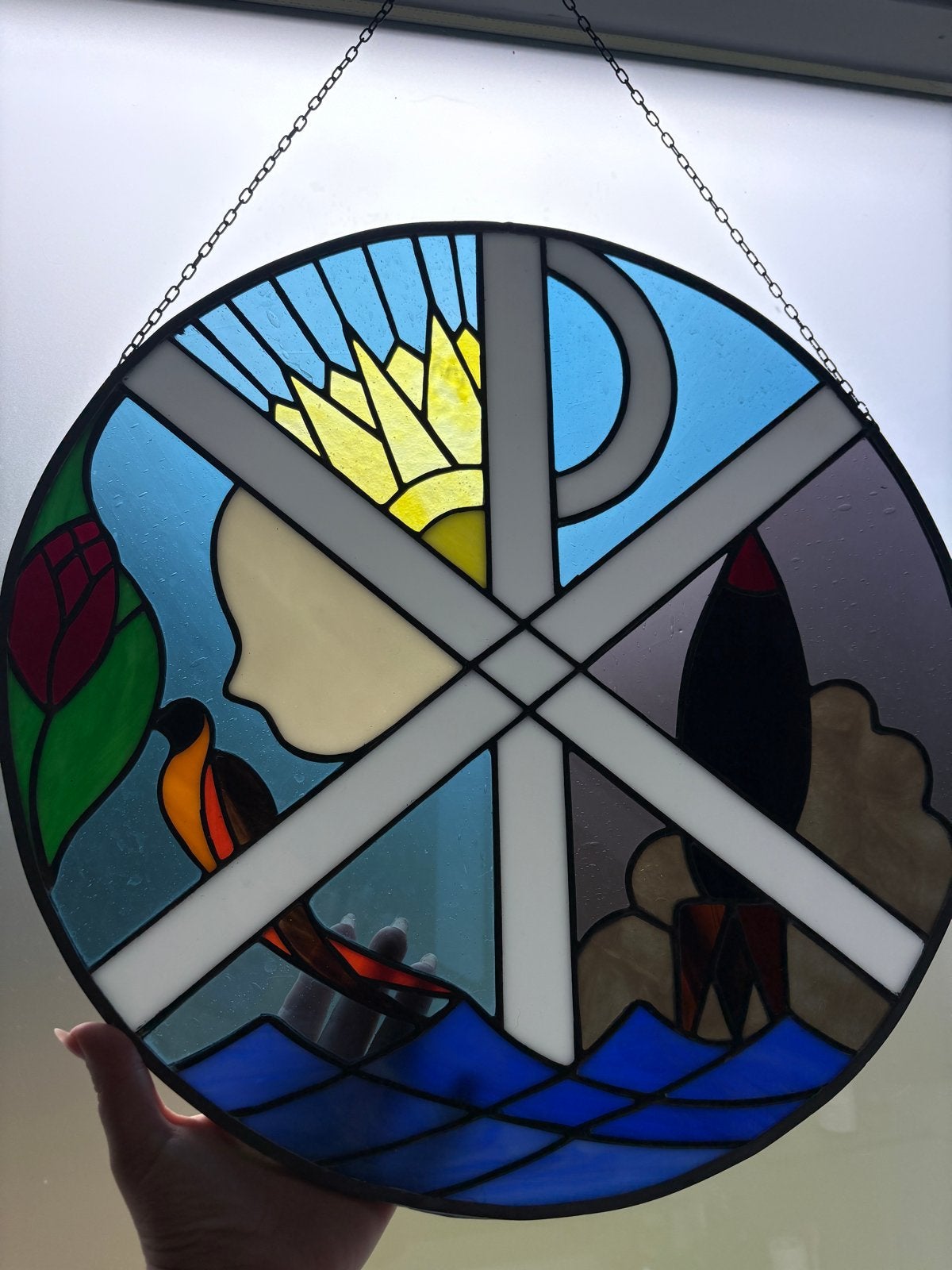 Uniek Glas-in-lood Raamhanger met Symbolische Afbeeldingen, Ophalen
