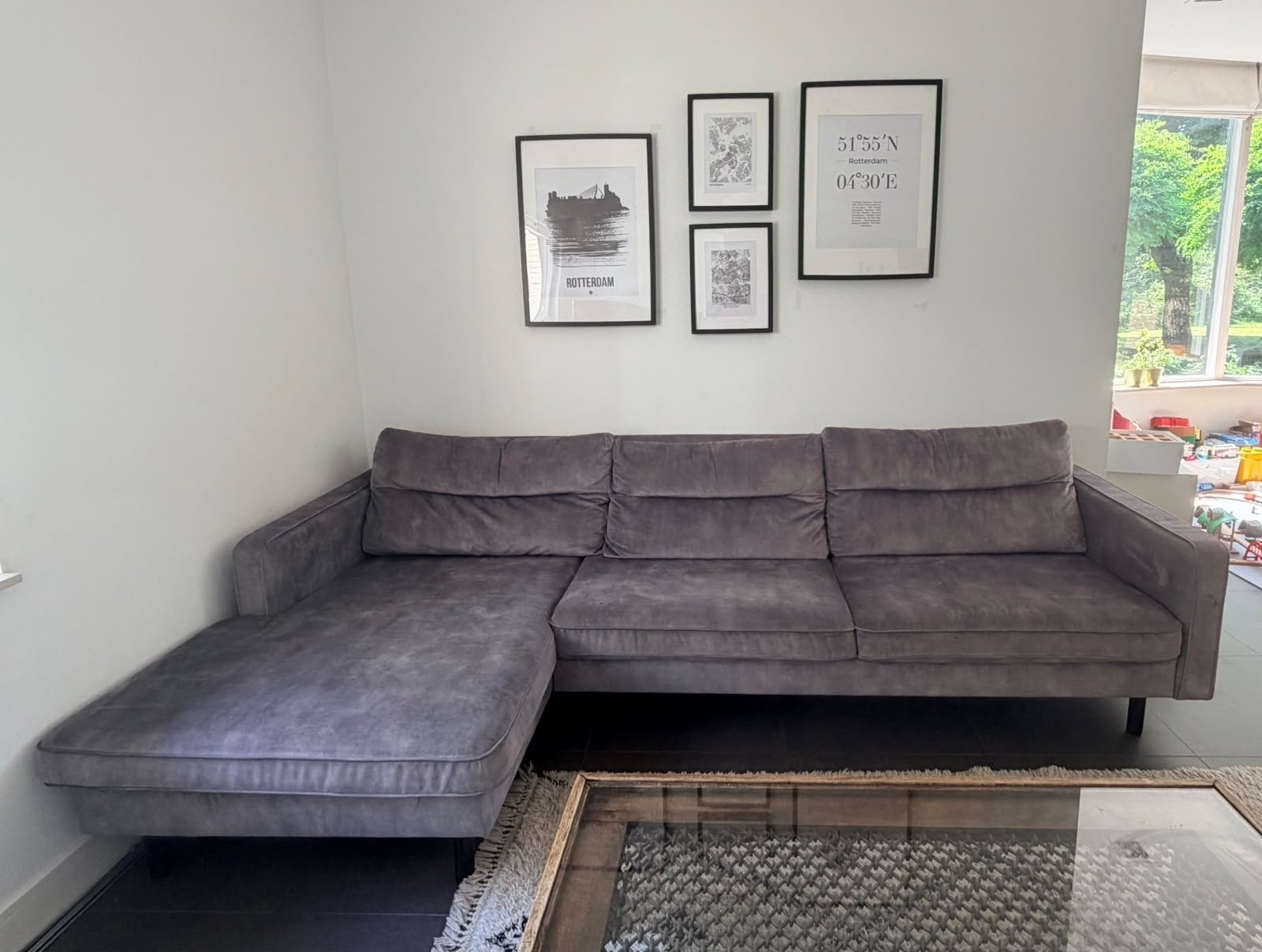 Comfortabele Hoekbank - Grijs, Ophalen, 250 tot 300 cm, Gebruikt, 100 tot 125 cm