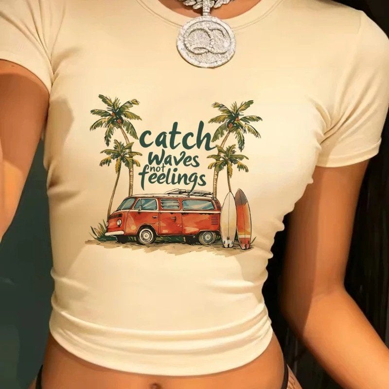 Luxe crop shirt Y2k stijl voor meiden - Catch Waves, Kleding | Dames, Ophalen of Verzenden, Nieuw, Maat 36 (S), Korte mouw