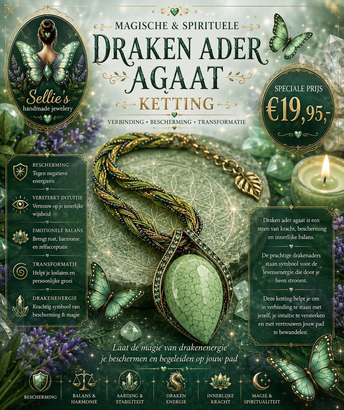 🦋 Sellie's handmade jewelery 🦋, Sieraden, Tassen en Uiterlijk, Kettingen, Nieuw, Ophalen of Verzenden, Steen of Mineraal, Met edelsteen