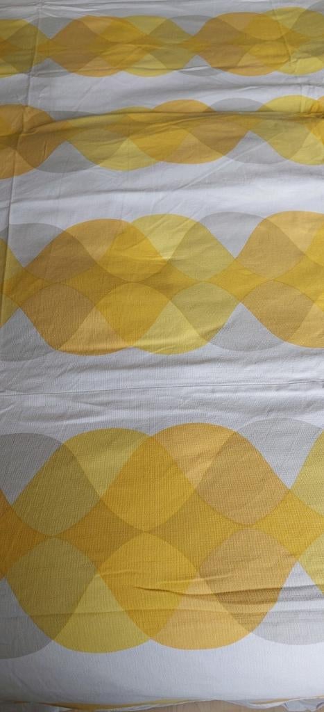 60'er jaren vintage stof kleed geeltinten wit greige, Hobby en Vrije tijd, Stoffen en Lappen, Gebruikt, Overige kleuren, 120 cm of meer