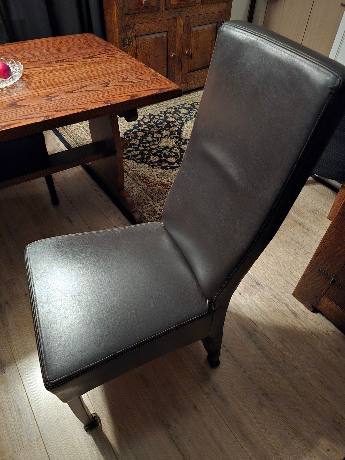 Leren eetkamerstoelen - Donkerbruin - Set van 6, Ophalen, Gebruikt, Bruin, Leer