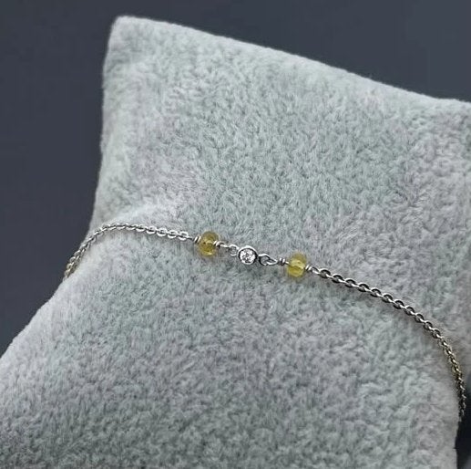 Gele Saffier & Diamant 925 Zilveren Armband - Handgemaakt, Geel, Nieuw, Ophalen of Verzenden, Met edelsteen