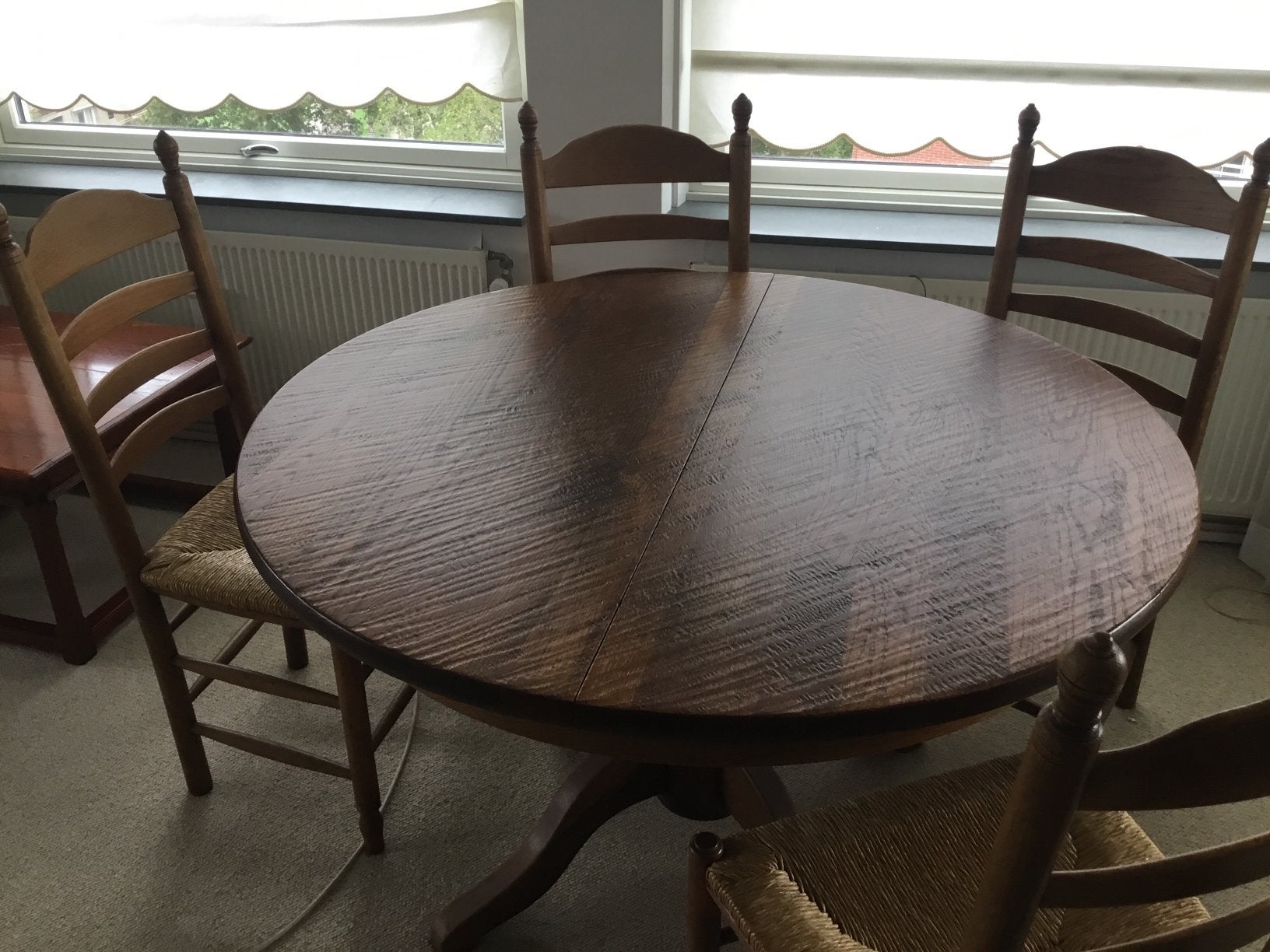 Antieke eethoek uitschuibare tafel 4 stoelen, Ophalen of Verzenden, Zo goed als nieuw, 4 tot 6 stoelen