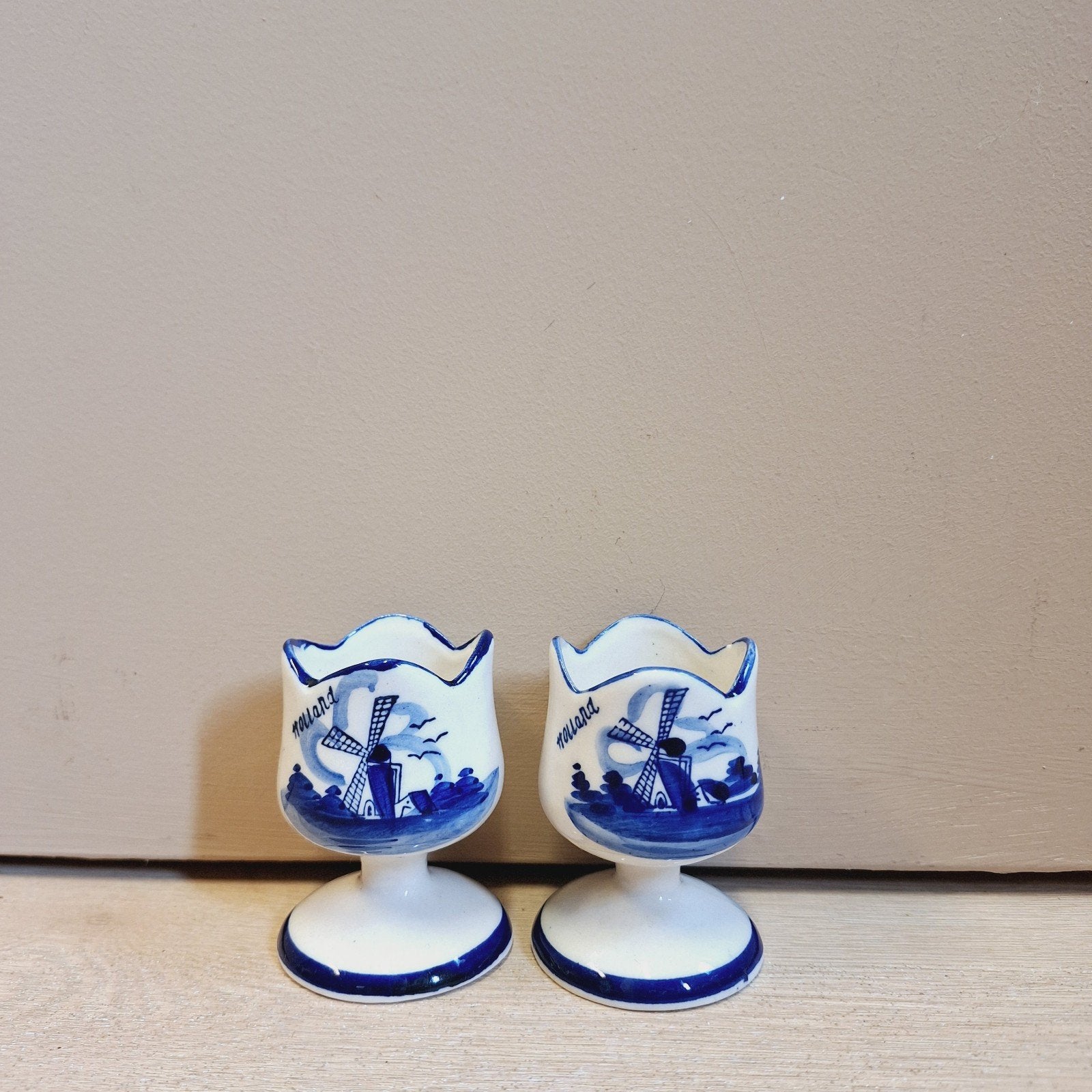 2x Vintage Delfts Blauw Eierdopje (Handgeschilderd), Ophalen of Verzenden