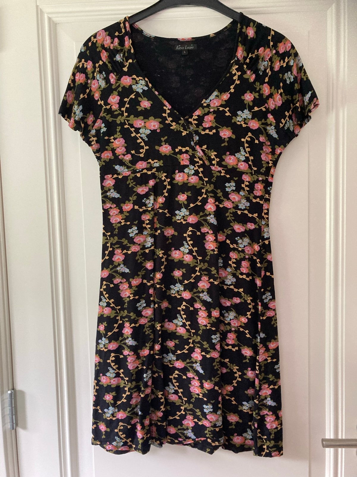 King Louie jurk zwart met  bloemen maat L, Verzenden, Zwart