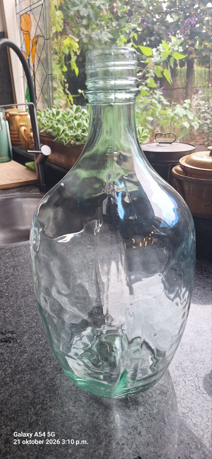 Mooie glazen bolle fles - 38 cm hoog, 18 cm doorsnede, Antiek en Kunst, Ophalen of Verzenden