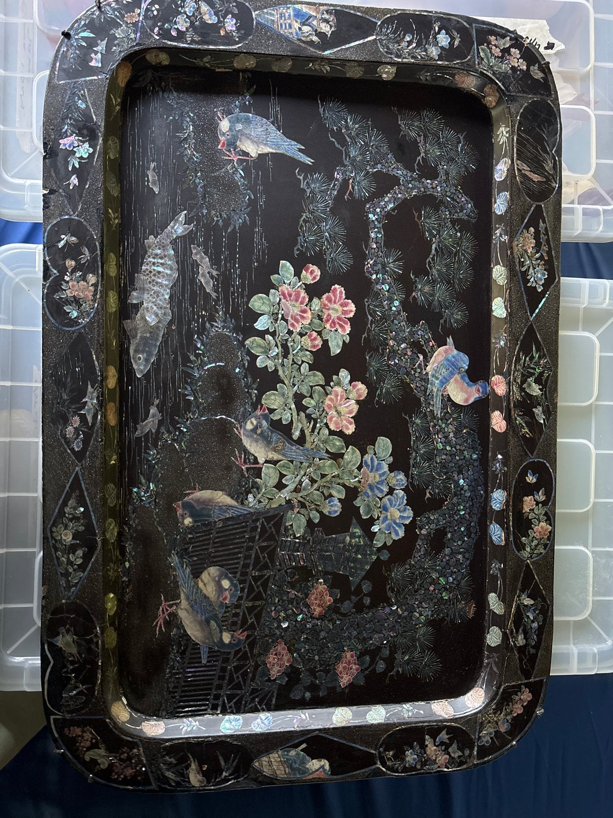 Antieke Chinese Lakwerk Dienblad met Parelmoer Inleg, Antiek en Kunst, Ophalen of Verzenden
