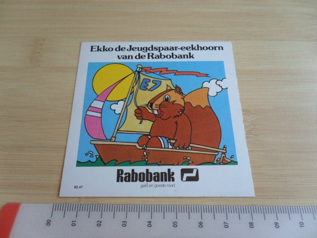 sticker rabobank strip eekhoorn bootje zeilen, Ophalen, Zo goed als nieuw