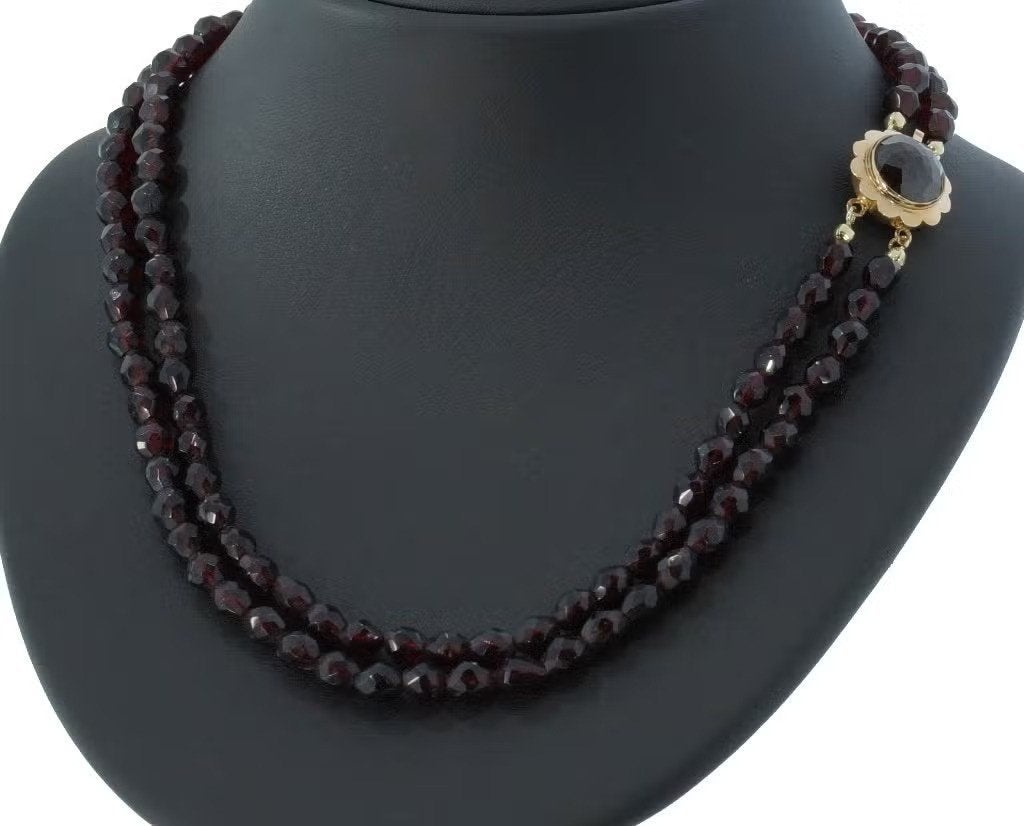Granaat antieke ketting fraai 14k slot goud dames vintage, Ophalen of Verzenden, Zilver, Ring, Met edelsteen