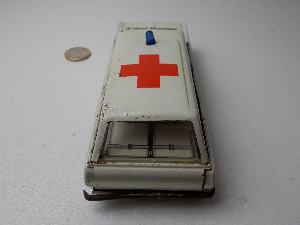 Jaren 60 BLIKKEN AMBULANCE + Friction motor (Werkt!) 20 cm!, Ophalen of Verzenden, Zo goed als nieuw, Auto, Overige merken