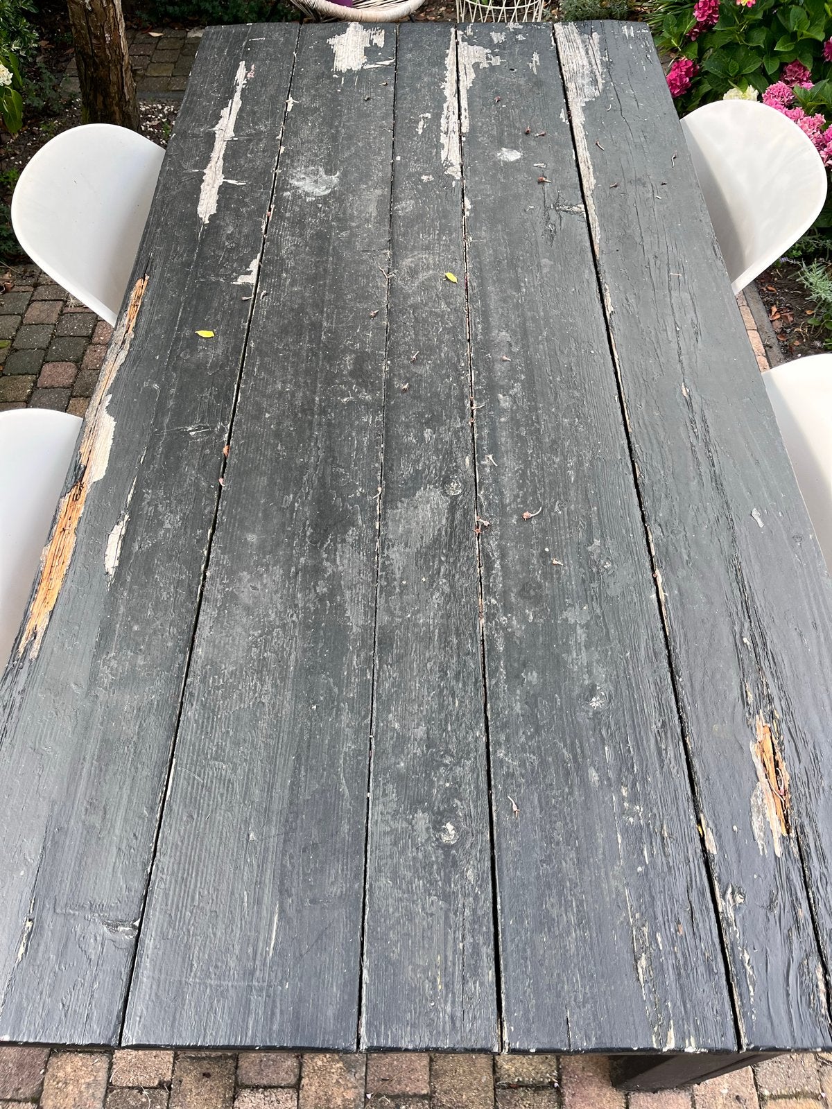 Robuuste houten tuintafel - Zwart, Gebruikt, Ophalen, Gebruikt, 50 tot 100 cm, 150 tot 200 cm