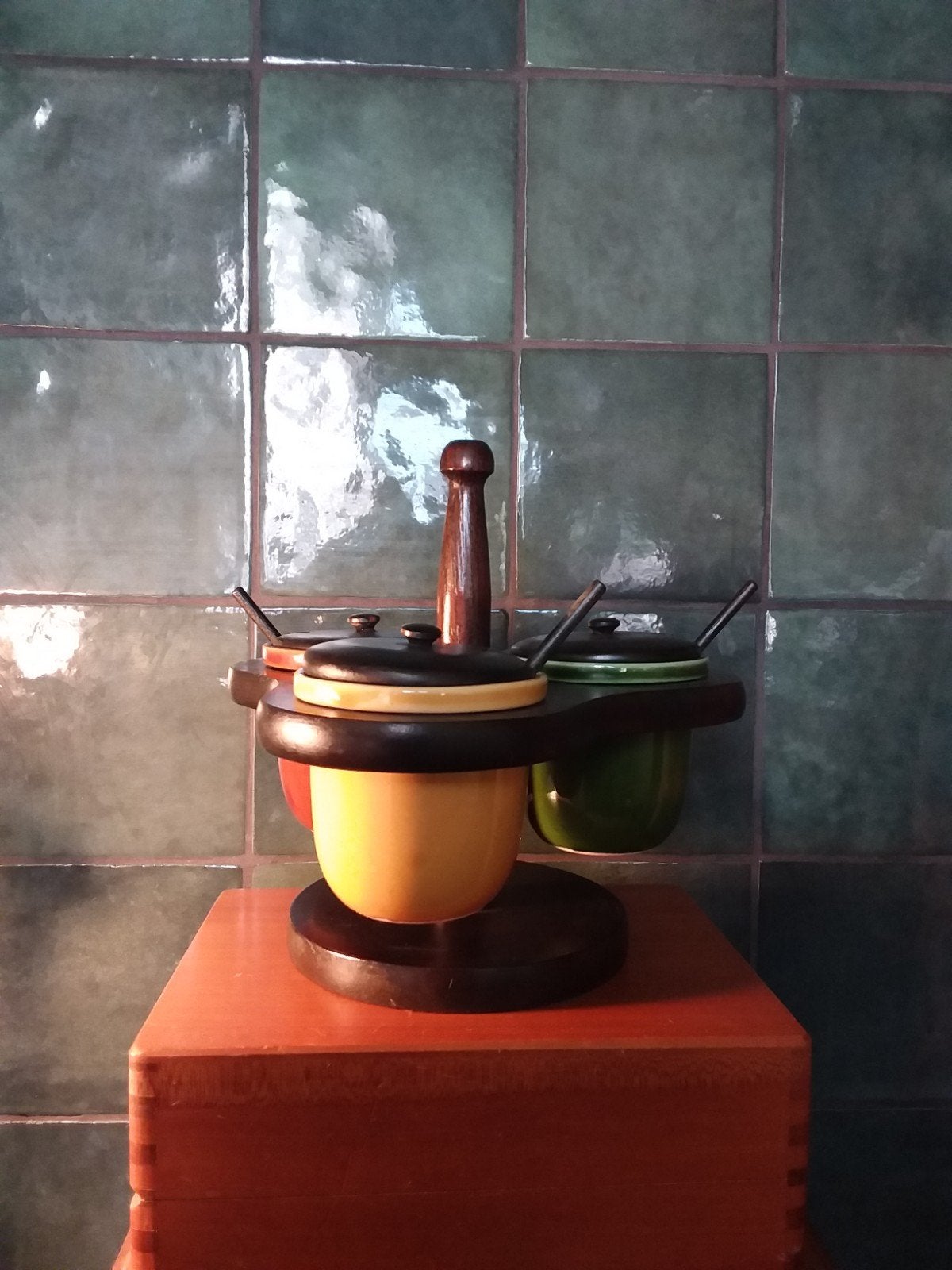 vintage houten kruiden- of notenstandaard, Huis en Inrichting, Keuken | Keukenbenodigdheden, Ophalen of Verzenden, Gebruikt