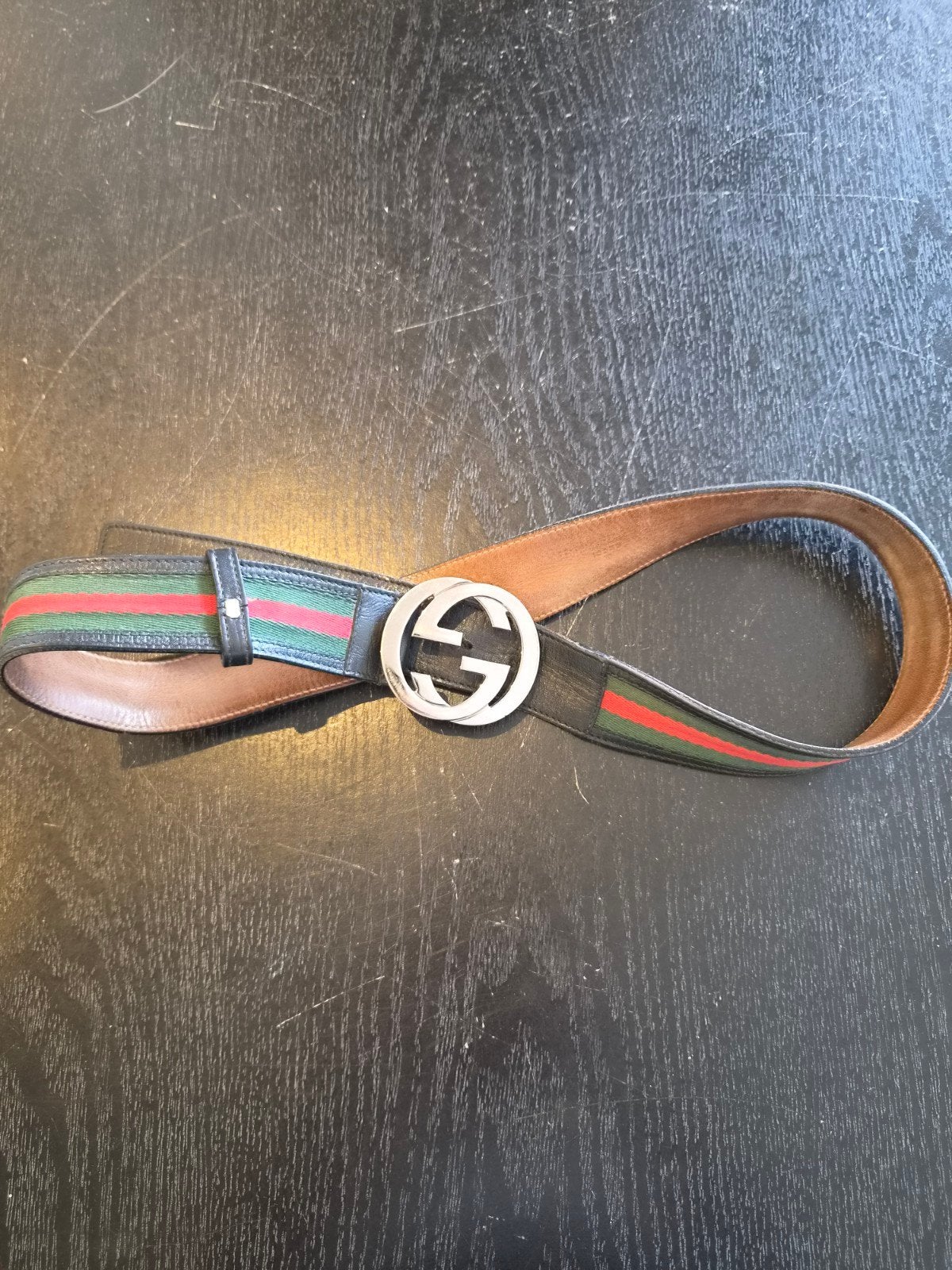 Originele Gucci Riem - Leer - GG y2k 00s - Zwart/Rood/groen, Kleding | Heren, Ophalen, 95 tot 105 cm, Overige kleuren, Echt leder