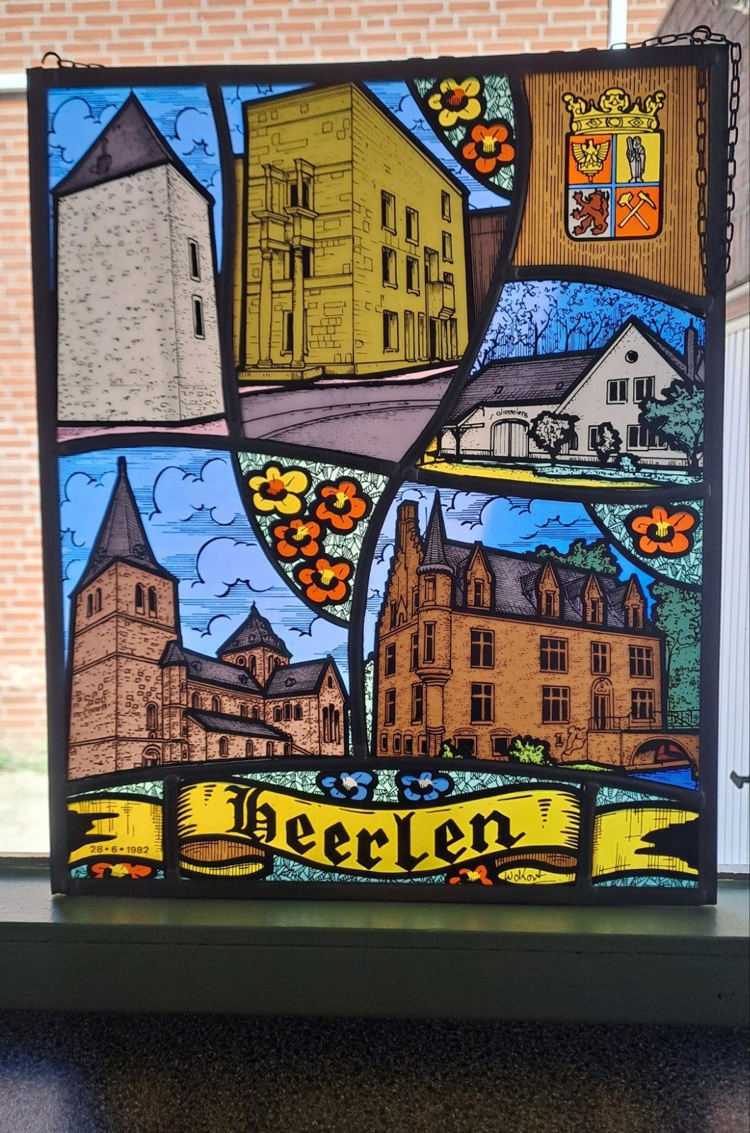 Glas in lood raamhanger Heerlen - Uniek stadsgezicht, Ophalen of Verzenden