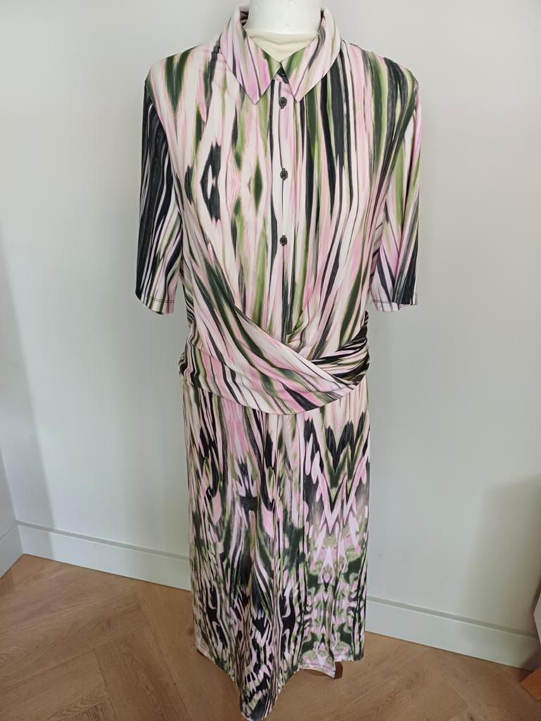 Leuke Gerry Weber jurk in groen en roze - Maat 46/48, Kleding | Dames, Jurken, Ophalen of Verzenden, Zo goed als nieuw, Maat 46/48 (XL) of groter