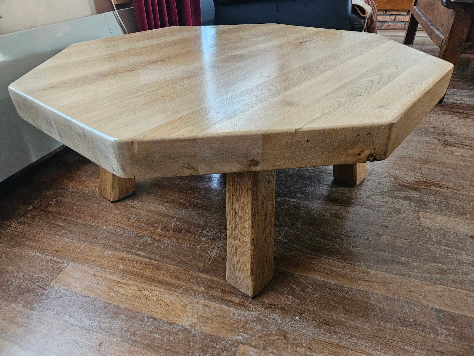 Massieve eiken salontafel, 8-hoekig, Ø100cm, Ophalen, Gebruikt, 50 tot 100 cm, Eikenhout