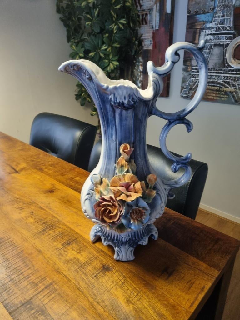 Grote Bassano Vaas met Bloemen - Keramiek, Antiek en Kunst, Ophalen of Verzenden