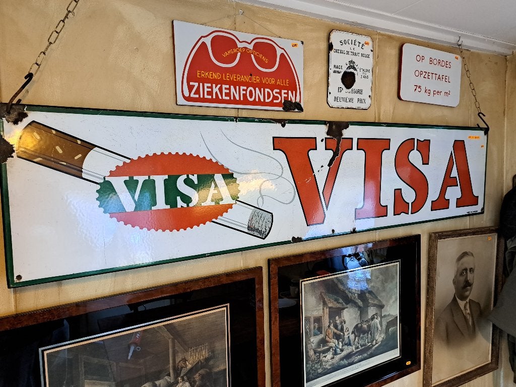 Echt oud emaille reclamebord Visa sigaretten 187 cm x 40 cm, Ophalen