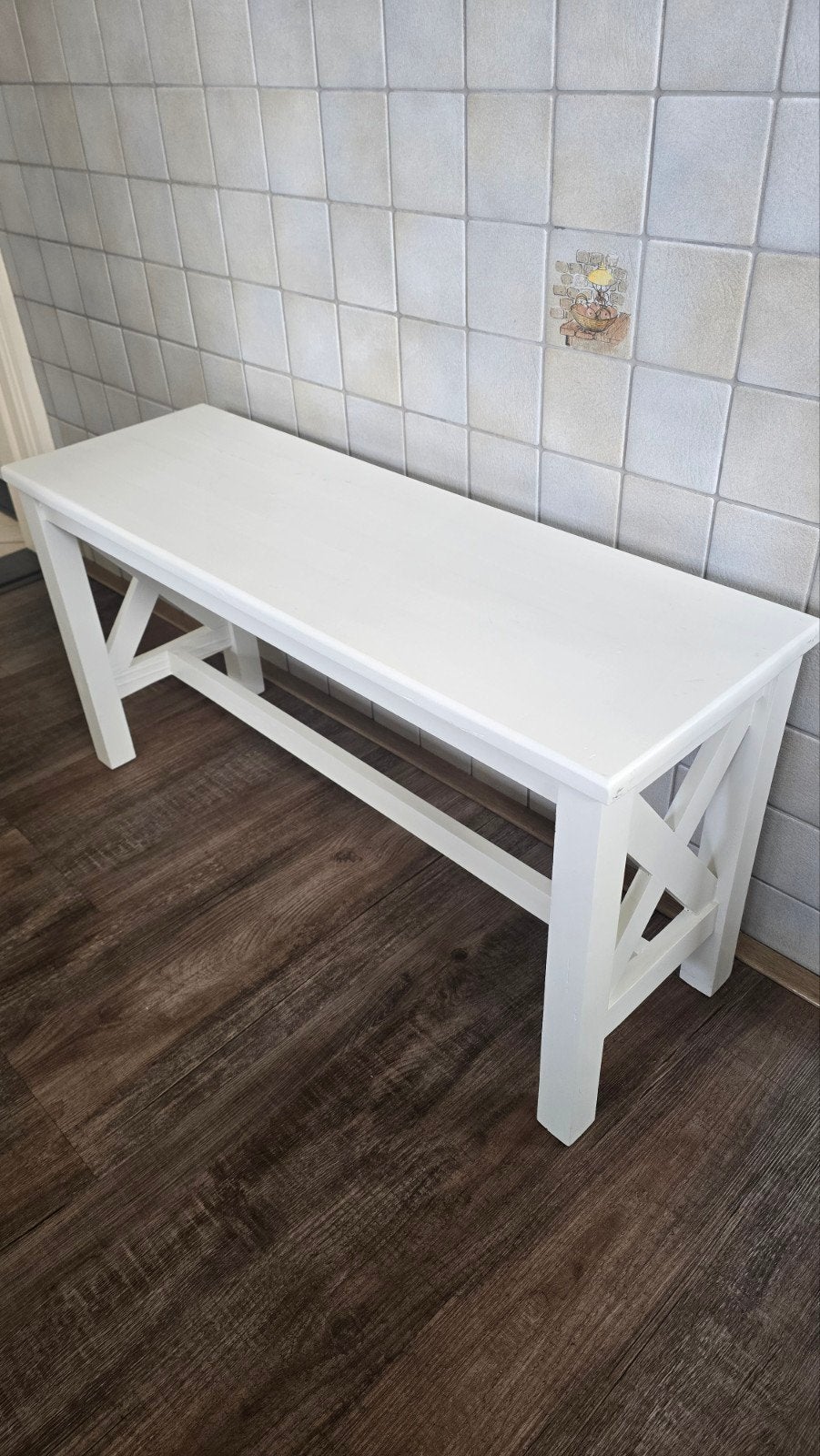 Witte houten bankje - ideaal voor hal, Ophalen, Gebruikt, Minder dan 150 cm, Minder dan 100 cm