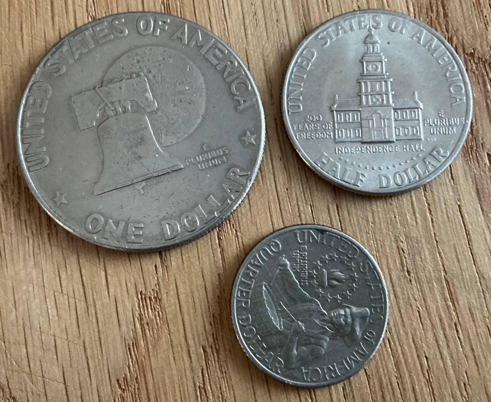3 oude dollarmunten USA 1976  quarter,halve en 1 dollarmunt, Ophalen of Verzenden, Noord-Amerika