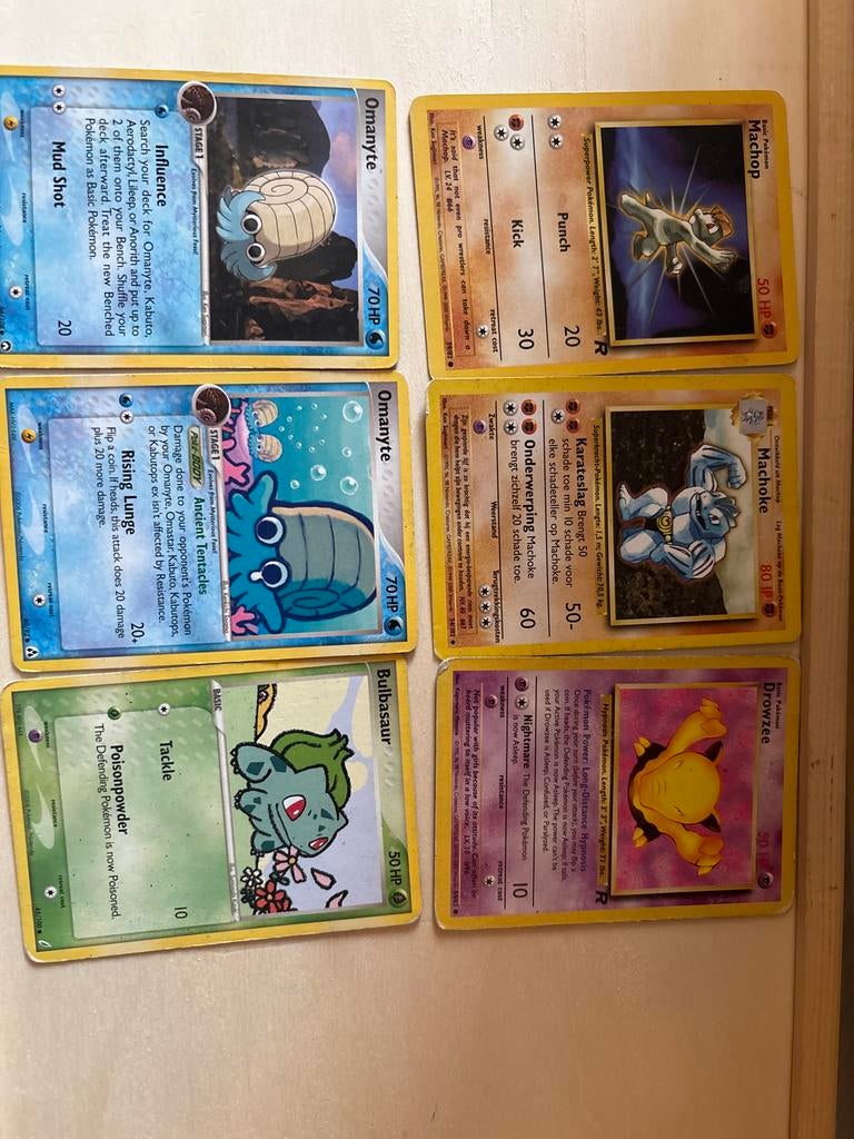 Pokémon Kaarten Set: Omanyte, Machop, Bulbasaur, Drowzee, Ophalen of Verzenden, Zo goed als nieuw, Meerdere kaarten