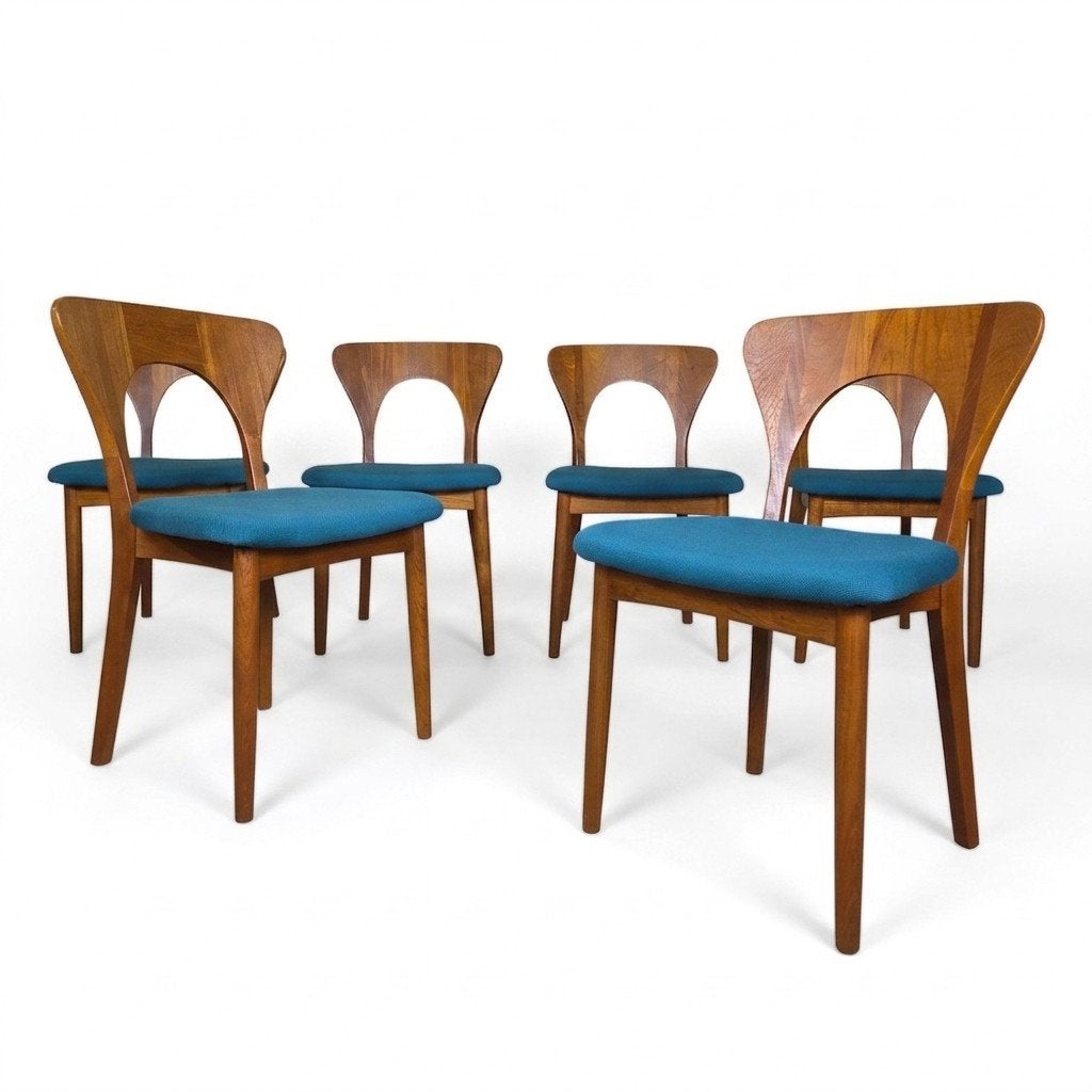 6x Niels Koefoed 'Peter' chair vintage jaren 60 Deense stoel, Huis en Inrichting, Stoelen, Ophalen, Zo goed als nieuw, Stof, Vijf, Zes of meer stoelen