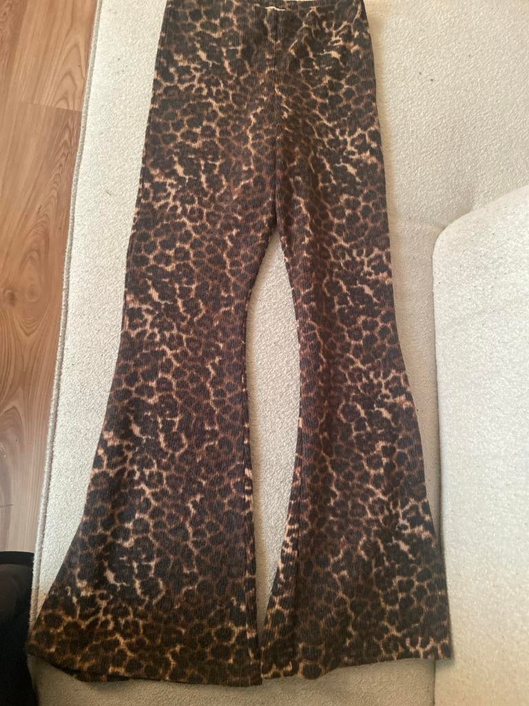 Luipaardprint Flared Broek, Ophalen, Bruin, Zo goed als nieuw, Maat 34 (XS) of kleiner