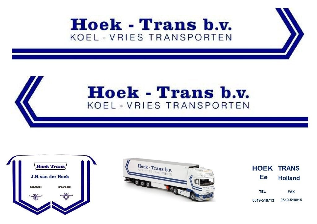 Vrachtauto decal 1:50 Hoek-trans koel-vriestransport type 2, Hobby en Vrije tijd, Modelauto's | 1:50, Verzenden, Nieuw, Bus of Vrachtwagen
