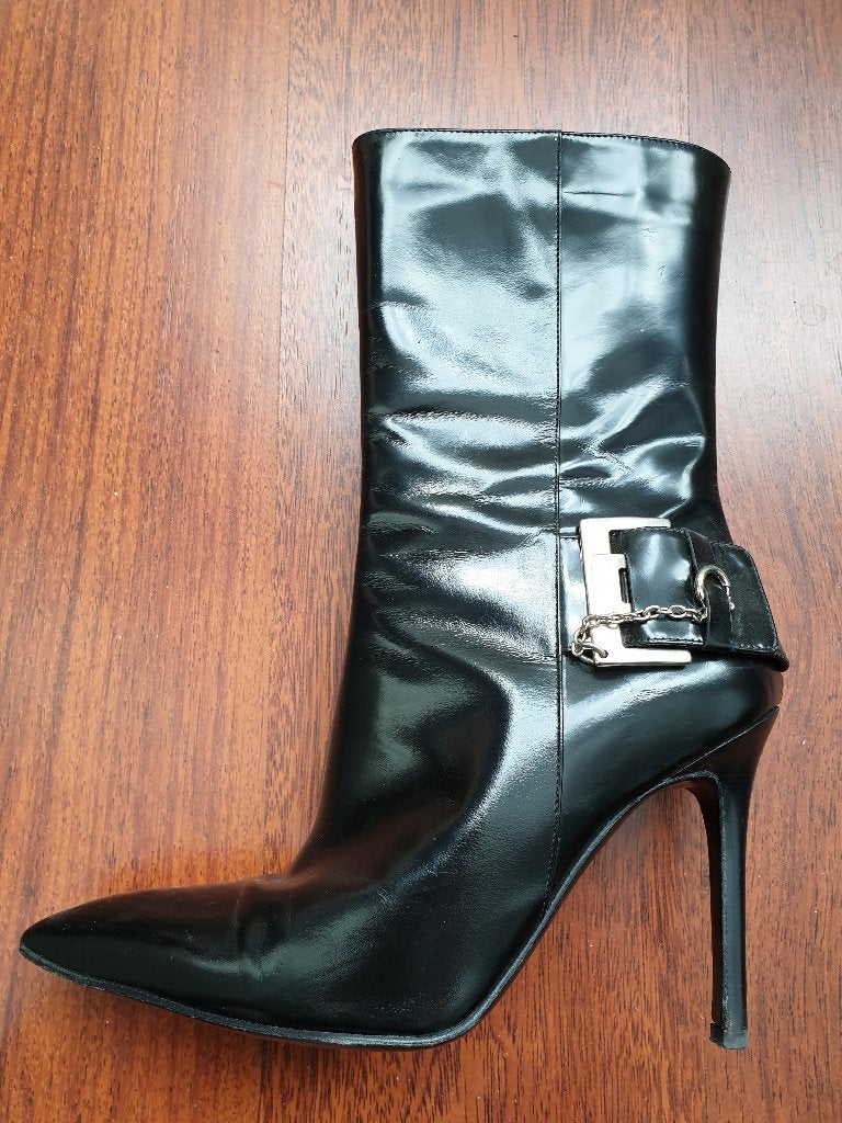 Nieuw - sexy zwarte leren laarzen hak 10cm - 37, Hoge laarzen, Zwart, Nieuw, Ophalen of Verzenden