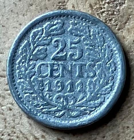 25 cent 1911 Wilhelmina, Postzegels en Munten, Munten | Nederland, Ophalen, Zilver, 25 cent, Koningin Wilhelmina