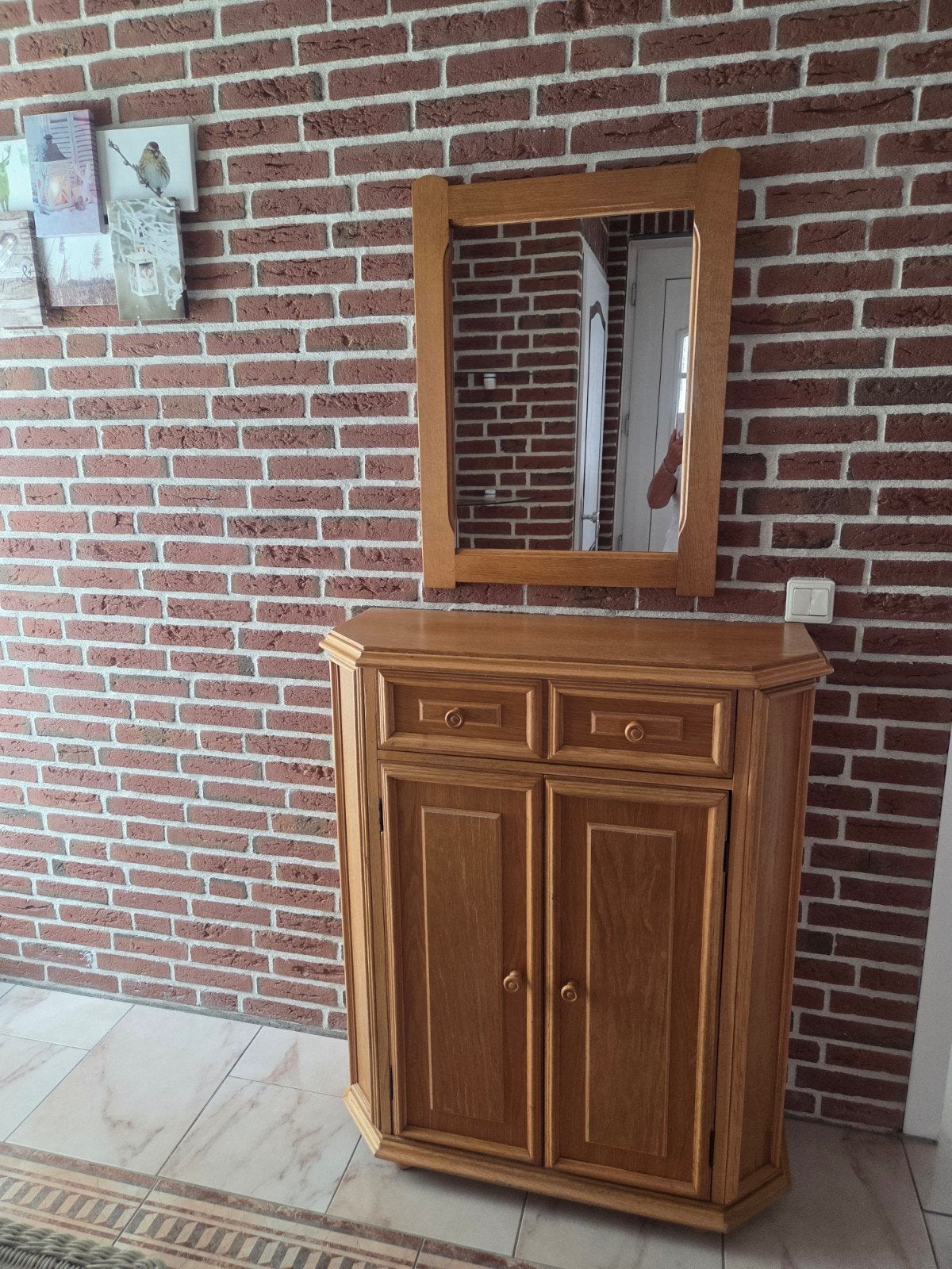 Massief eiken schoenenkast met spiegel., Huis en Inrichting, Ophalen, Zo goed als nieuw