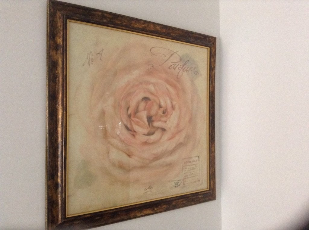 Afbeelding roos achter glasplaat met mooie lijst 81x81cm, Ophalen, Overige typen, Zo goed als nieuw, 75 tot 100 cm