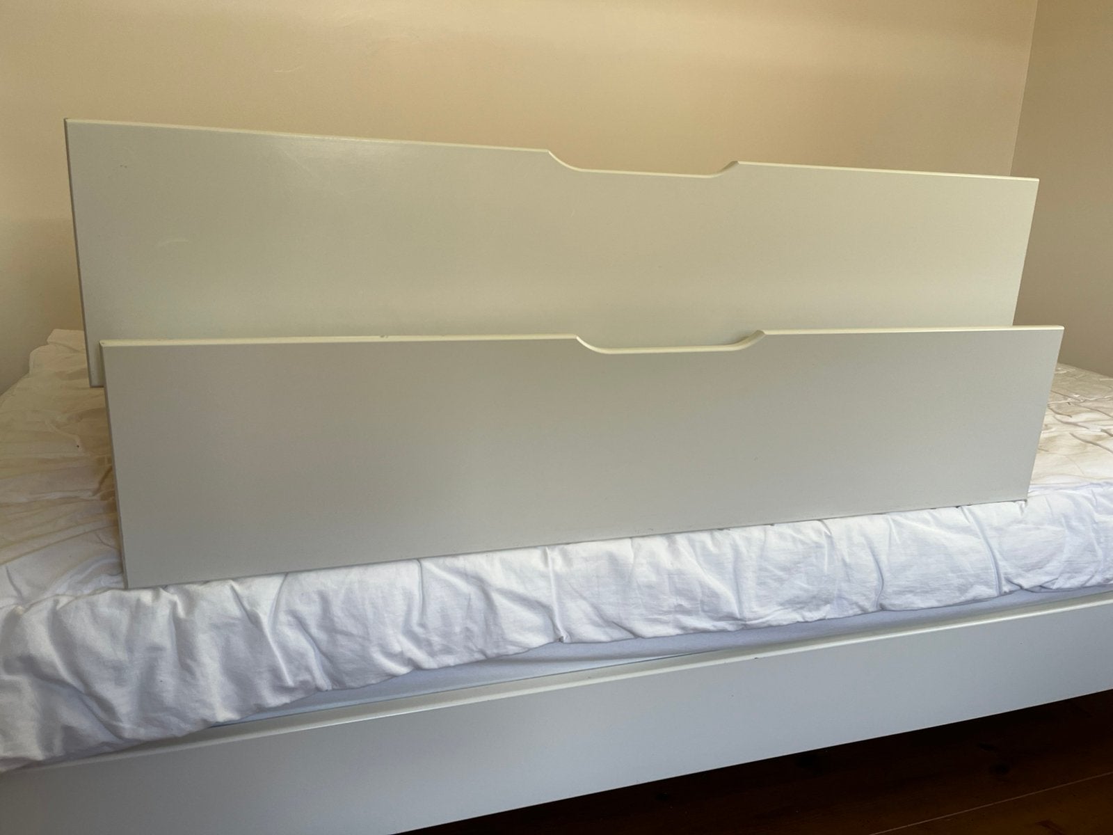Houten bedlades voor extra opbergruimte.WIT, Ophalen, Zo goed als nieuw, Eenpersoons, Wit