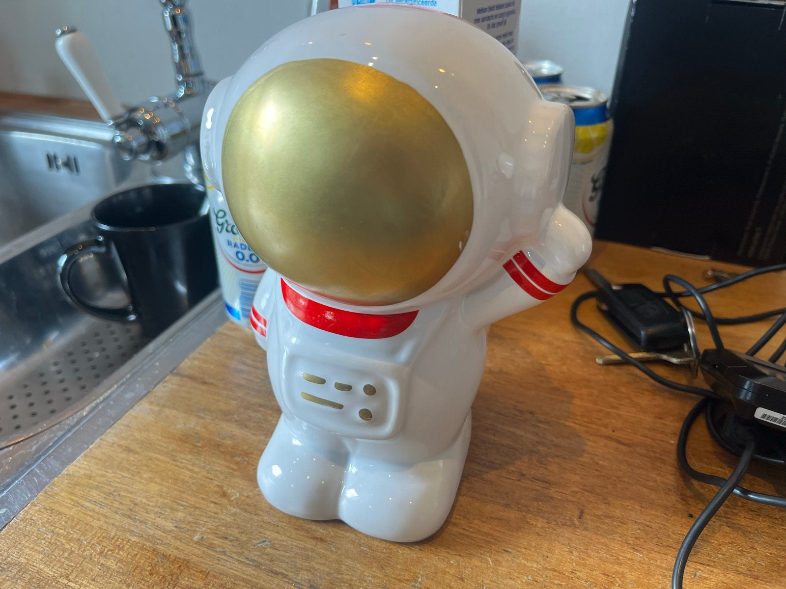 Leuke Astronaut Spaarpot - Wit met Goud, Ophalen of Verzenden, Zo goed als nieuw, Wit, Steen/keramiek