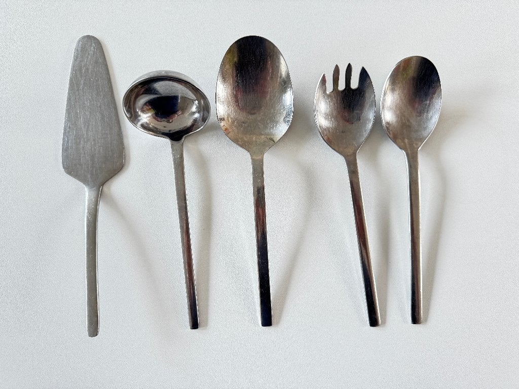 Hema trendy serveerbestek set, Gebruikt, Los bestek, Ophalen of Verzenden, Rvs of Chroom