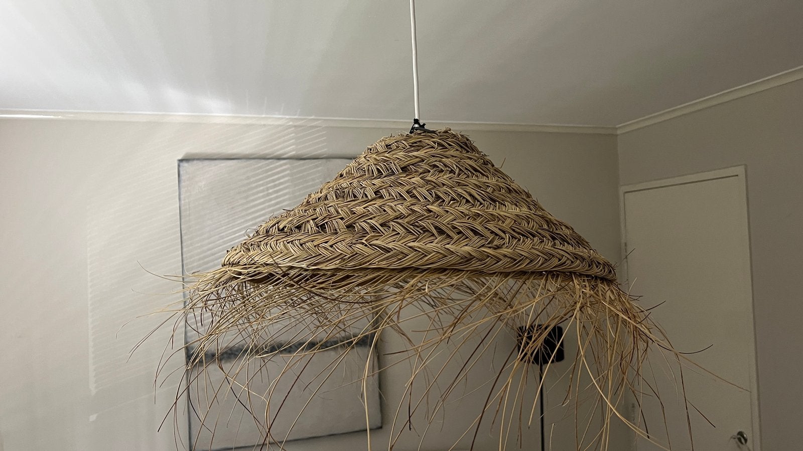 Set van 2 strooien zeegras gevlochten lampenkappen, Huis en Inrichting, Hanglamp, Natuurlijk materiaal, Beige, Rond