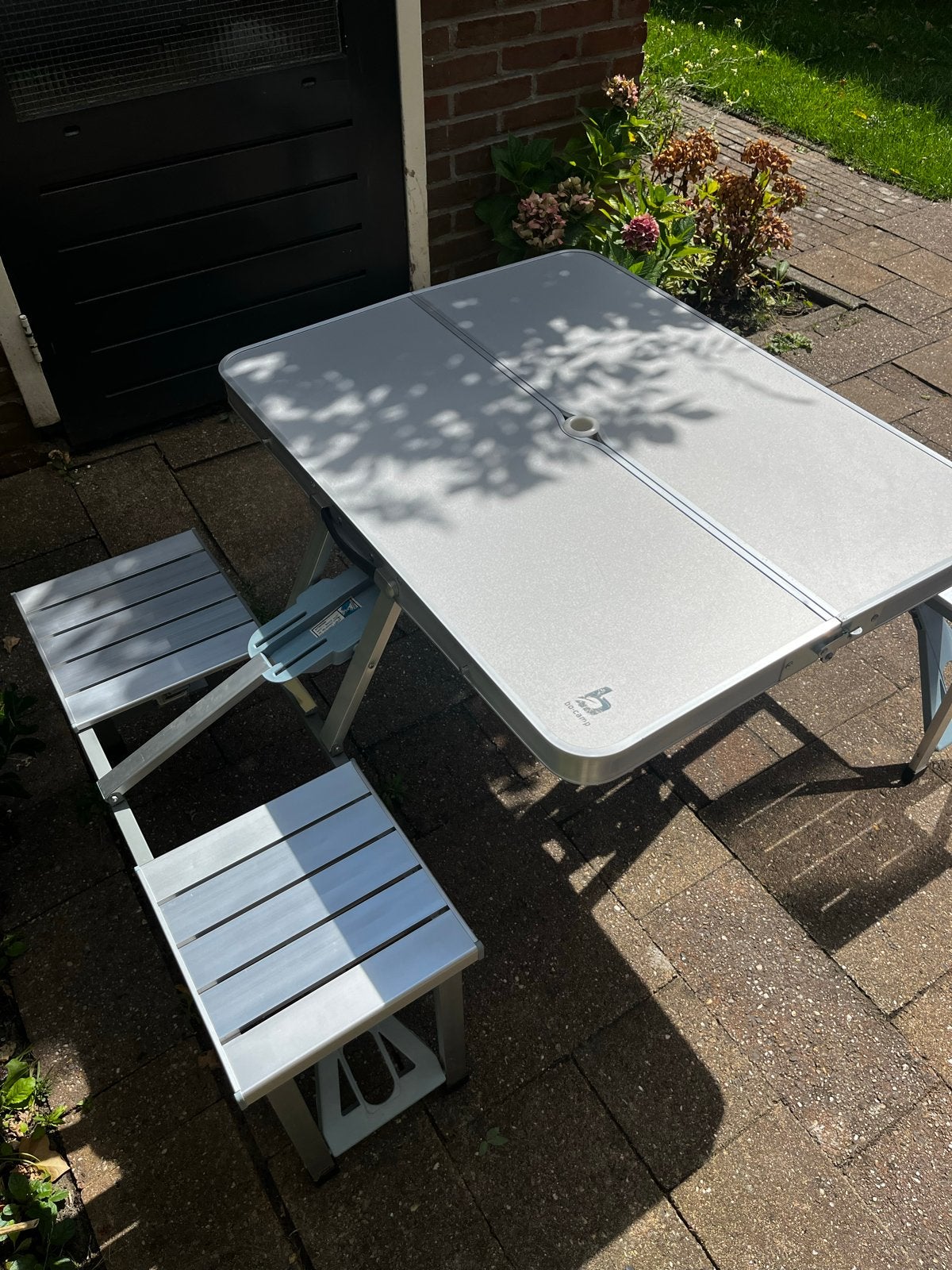 Bo-Camp opklapbare camping picknicktafel met bankjes, Caravans en Kamperen, Ophalen, Gebruikt, Campingtafel