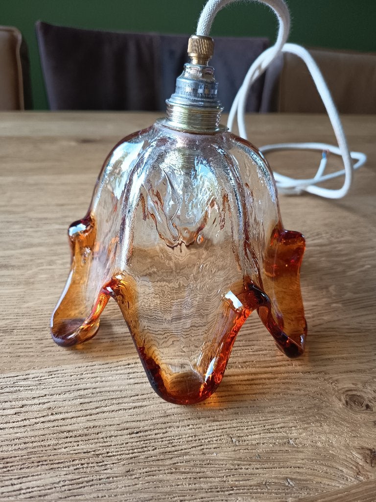 zeer fraaie hanglamp van glas - vintage, jaren 70, Ophalen of Verzenden, Zo goed als nieuw, Glas, E14 (klein)