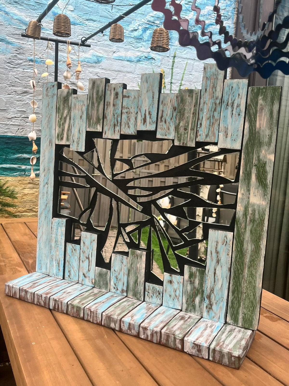 Prachtig Kunstwerk SPIEGEL, Antiek en Kunst, Ophalen, Acrylverf, Handgeschilderd, Hout