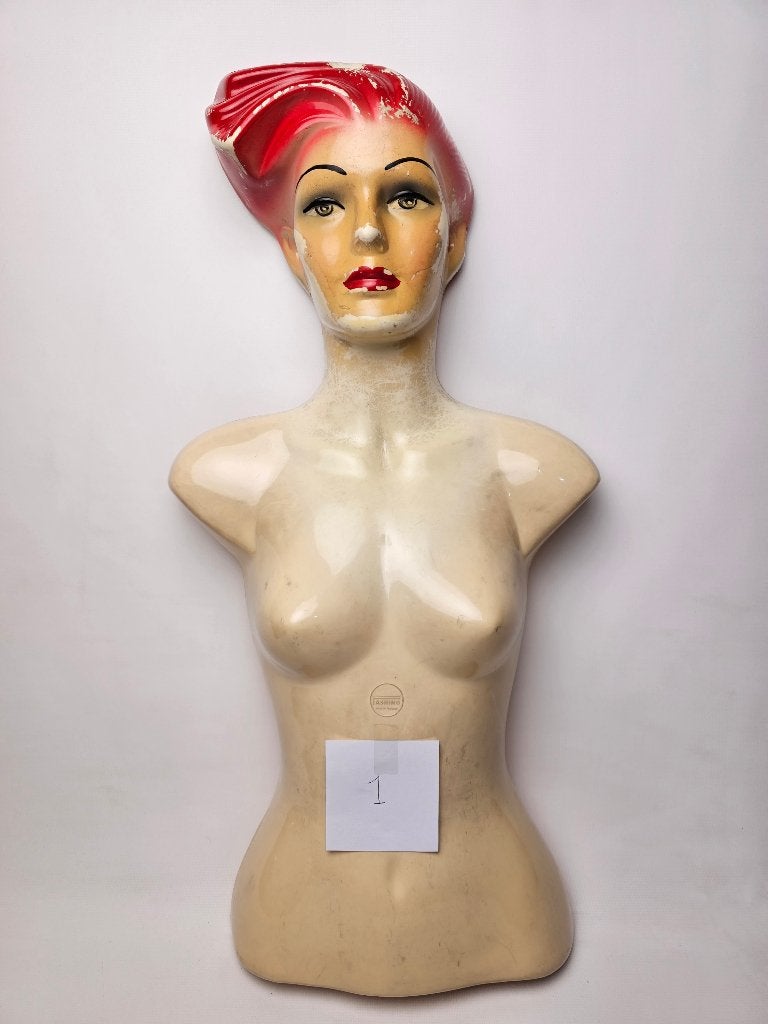 # Vintage Mannequin Buste Rood Haar - Brocante Fashino no 1, Antiek en Kunst, Curiosa en Brocante, Ophalen