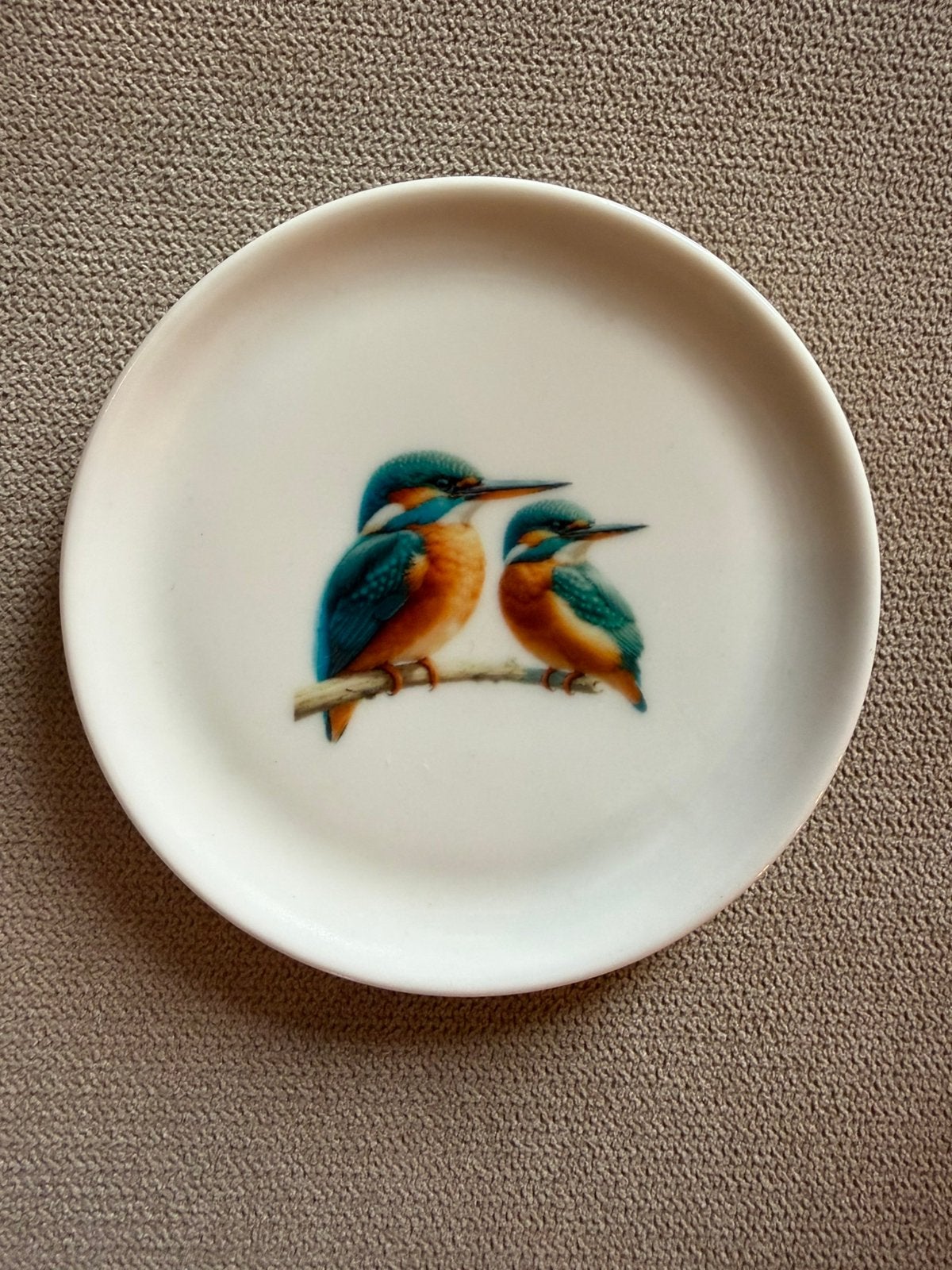 Vintage klein porseleinen bordje ijsvogels, Ophalen of Verzenden