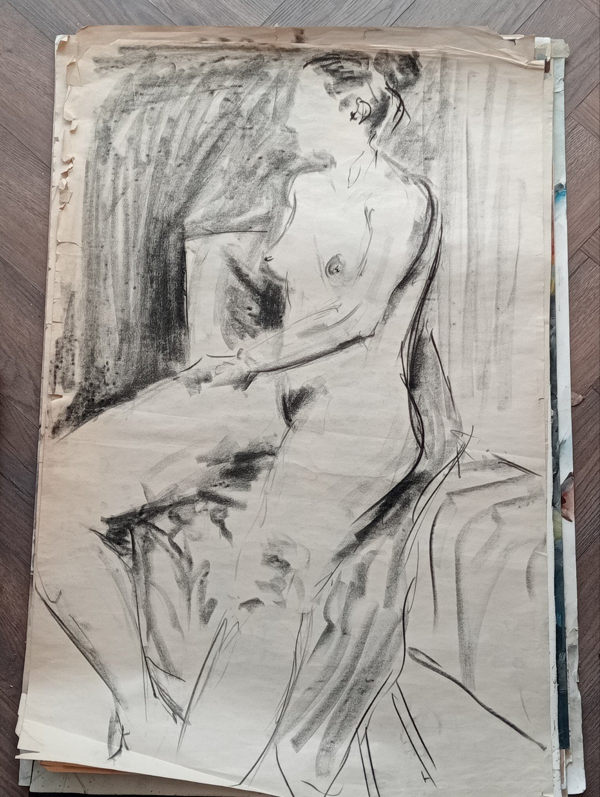 tekening jaren 90 naakt aquarel, Ophalen of Verzenden